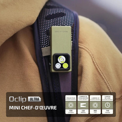 Olight Oclip Ultra | Mini lampe à clip avec faisceau large, concentré et UV