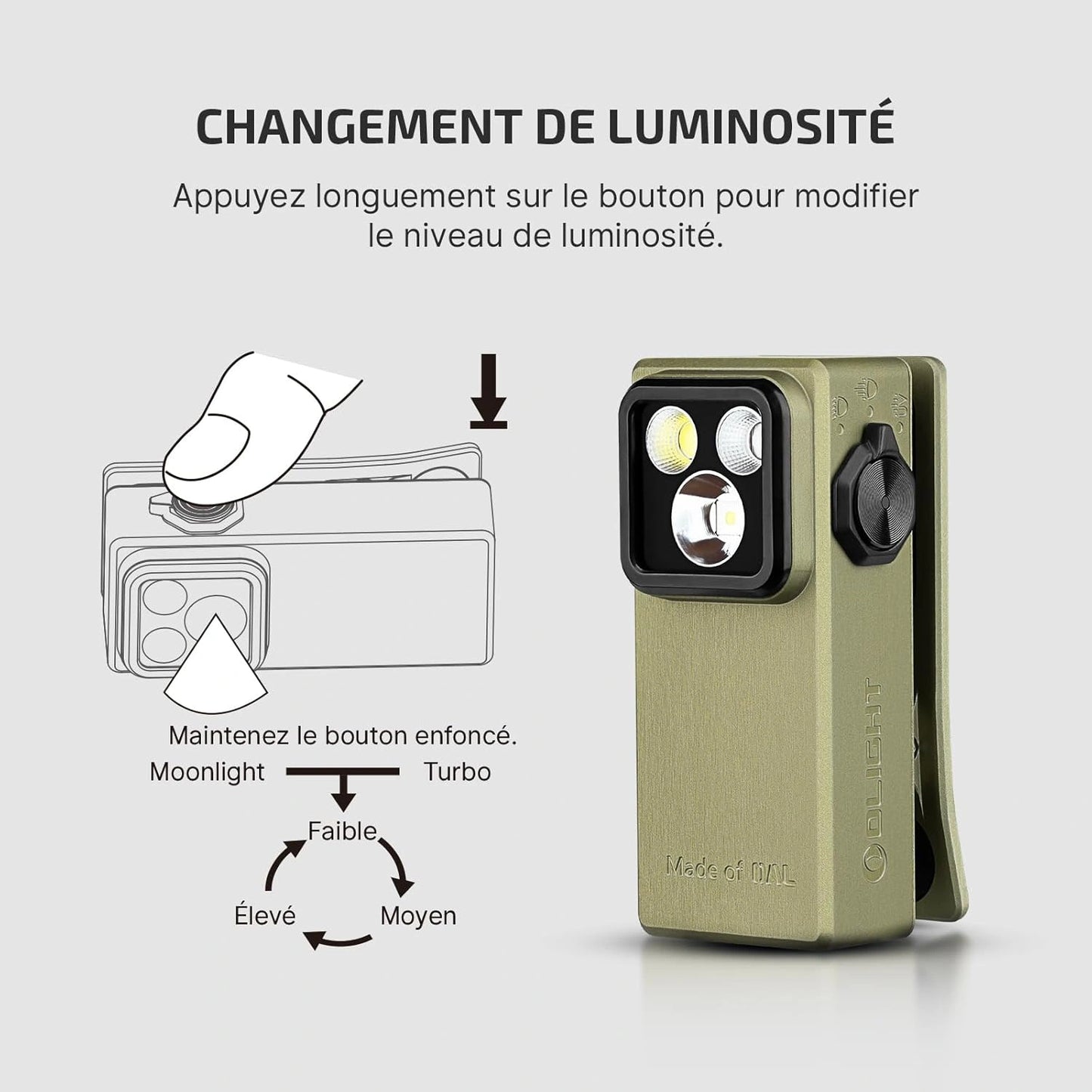 Olight Oclip Ultra | Mini lampe à clip avec faisceau large, concentré et UV