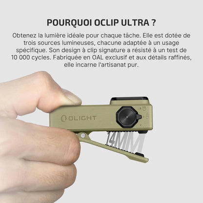 Olight Oclip Ultra | Mini lampe à clip avec faisceau large, concentré et UV