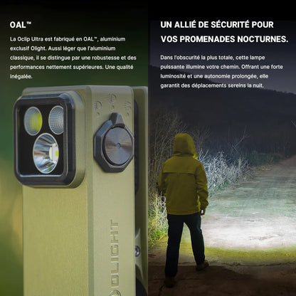 Olight Oclip Ultra | Mini lampe à clip avec faisceau large, concentré et UV