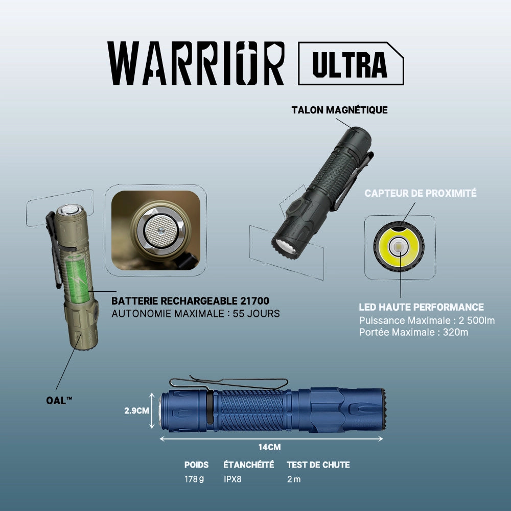 Olight Warrior Ultra - Lampe Tactique avec des Performances Supérieures